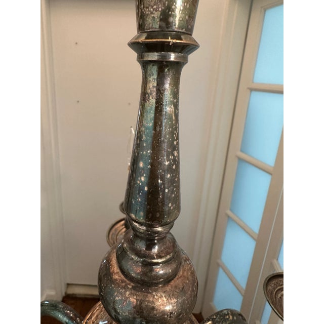 Silver Vintage Six Arm Colonial Silver-Plated Chandelier For Sale - Image 8 of 11