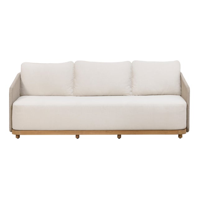 Alpine Teak Wood Outdoor Sofa With Biege Rope Design For Sale