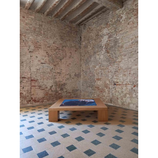 "Disegno Sei" table by Meccani Studio for Meccani Design. Beautiful oak coffee table with a design in the center. The...