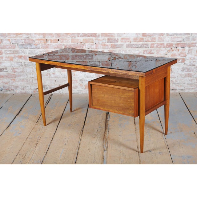 Mid-Century Czech Writing Desk in Mahogany Veneer, 1950s For Sale - Image 9 of 15