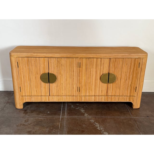 Italian Style Rattan Mid Century Sideboard With Brass Hardware For Sale - Image 14 of 17