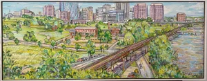 "Richmond City" Contemporary Modern Cityscape Oil Painting by Joanna Tyka, Framed