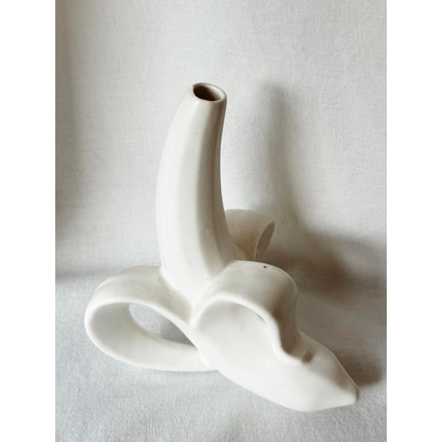 Contemporary Vintage Y2k Ceramic White Pop Art Banana Bud Vase For Sale - Image 3 of 7