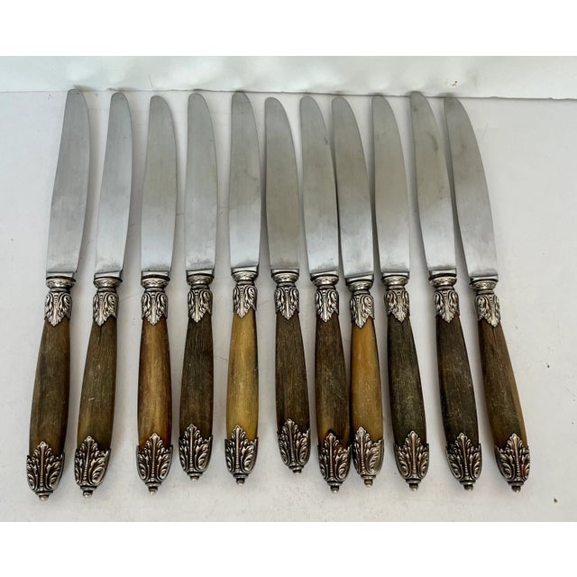 Mid 20th Century Vintage French Saint Joanis Silver Trimmed Knives - Set of 11 For Sale - Image 5 of 9