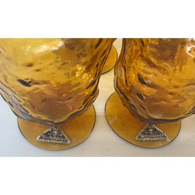 Glass Set of 12 Vintage Mid Century Morgantown Amber Crinkled Glasses For Sale - Image 7 of 9