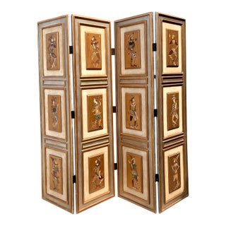 Vintage Painted Harlequin Wood Folding Screen For Sale