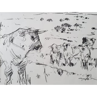 Contemporary Abstract Charcoal Sketch of Cattle by Jose Trujillo For Sale