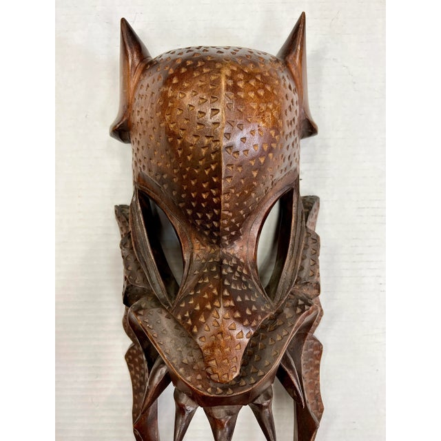 Asian Carved Wood Demon Mask Wall Sculpture Hanging Chairish