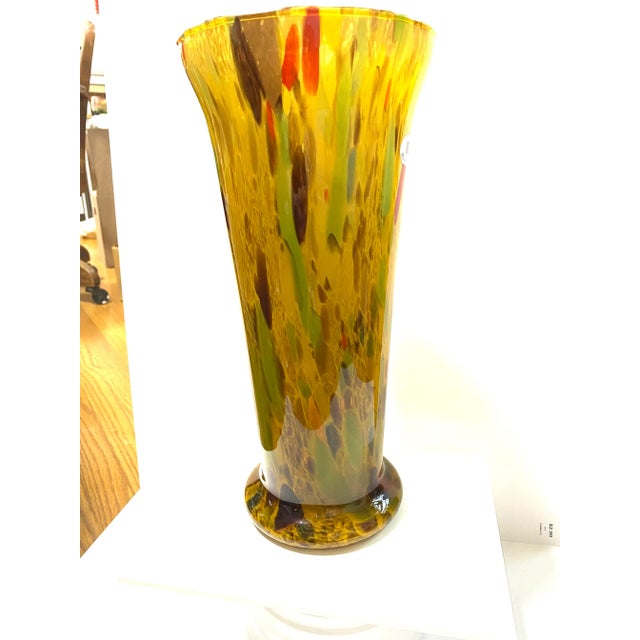 1980s Vintage Murano Art Glass Vase Hand Blown Italian Gold Fleck Azzurra Maestri Vetrai For Sale - Image 5 of 11