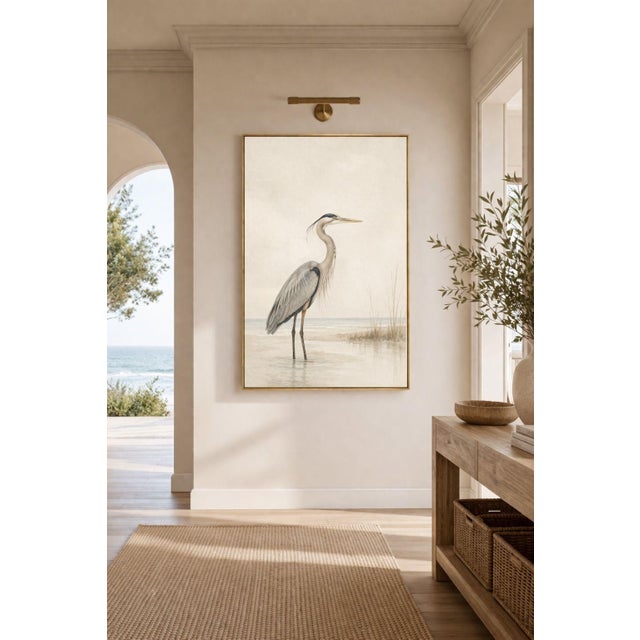 Contemporary Great Blue Heron Coastal Study, Minimalist Bird Wall Art Print, 24″ × 36″ For Sale - Image 3 of 9