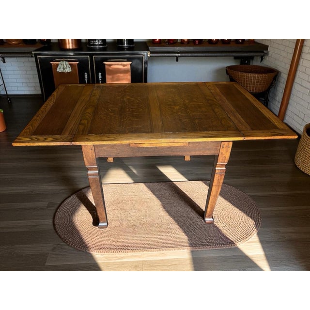 1930s Solid Oak Draw Leaf Table For Sale In Houston - Image 6 of 9