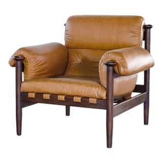 Matthew Izzo Home Selina Leather Sling Arm Chair With Recycled Oak Frame For Sale