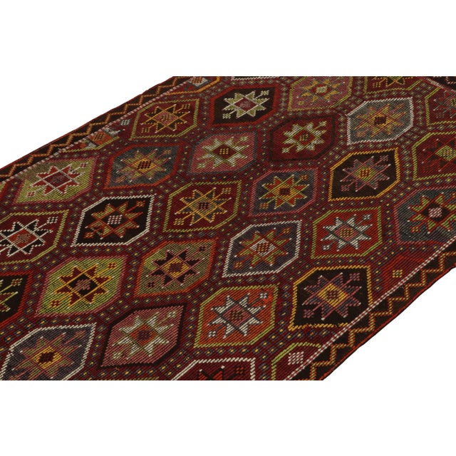 Tribal Vintage Cecim Kilim Rug in Red, Polychromatic Tribal Pattern For Sale - Image 3 of 7