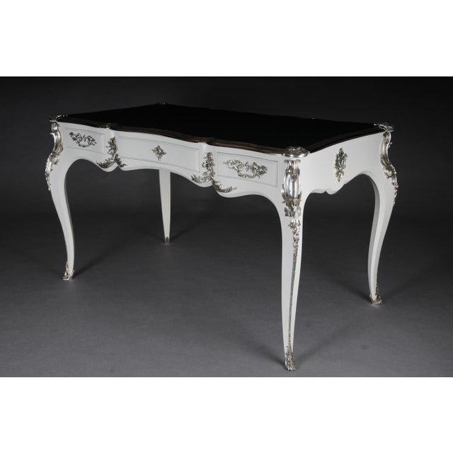 Vintage Writing Desk in High Gloss White and Silver For Sale - Image 14 of 18