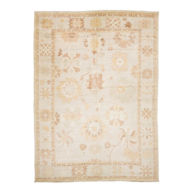 14x19 Modern Oushak Style Hand-Knotted Wool Rug Neutral Earth Tones For Sale