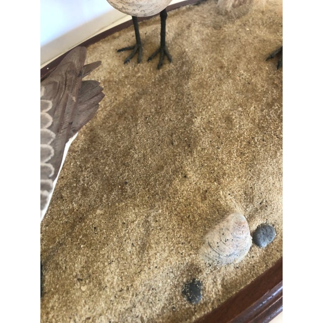 Gray Nantucket Oval Tabletop Sculpture of Carved Wood Sandpipers on the Beach For Sale - Image 8 of 11