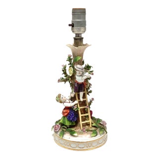 Antique German Von Schierholz Porcelain Small Table Lamp For Sale