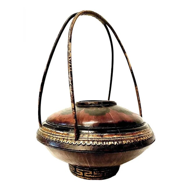 19th Century Chinese Hand Carved Wood & Bamboo Wedding & Offering Basket For Sale - Image 4 of 13