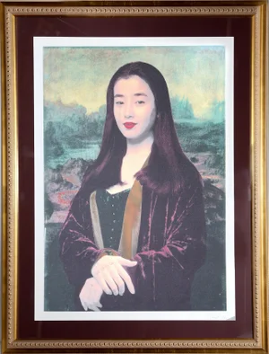 Rie Miyazawa Mona Lisa (after Da Vinci), Steven Pollack Lithograph and Superfine Glitter on Paper, Signed in Pencil