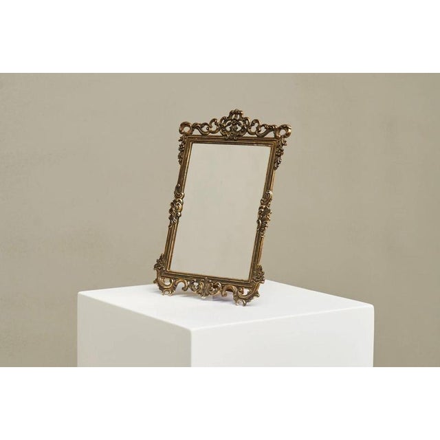 Metal Mid-20th Century Italian Ornate Table Mirror in Patinated Silver-Plated Brass, 1940s For Sale - Image 7 of 12