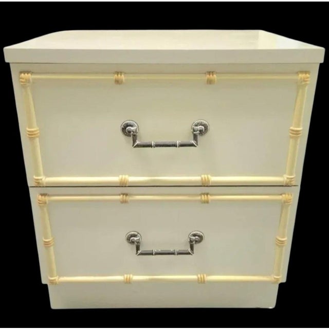 Vintage Faux Bamboo Palm Beach Regency Single 2 Drawer Night Stand Matching Mirror- Set 2 For Sale - Image 11 of 12
