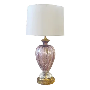 A Shimmering Murano Mid-Century Aubergine Bullicante Art Glass Lamp With Silver Inclusions; By Barovier Toso