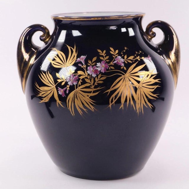 Antique Cobalt Blue Porcelain Twin-Handled Parrot Vase from Fraureuth, 1920s For Sale - Image 9 of 15
