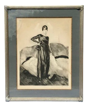 Etienne Drian, Large Portrait of a Woman, Charcoal Drawing