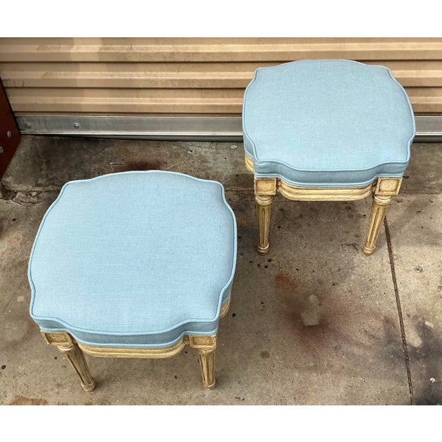 Mid 20th Century Mid-Century Petite French Louis XVI Style Ottomans or Stools - Pair For Sale - Image 5 of 5