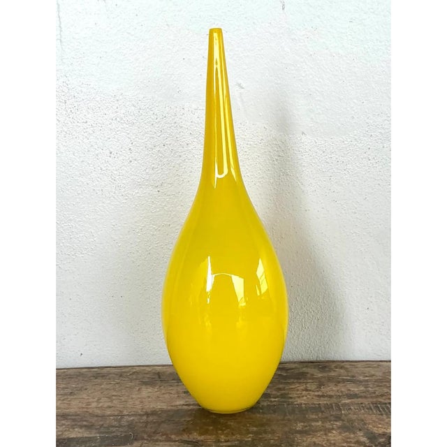 Vintage Yellow Glass Teardrop Vase For Sale - Image 9 of 12