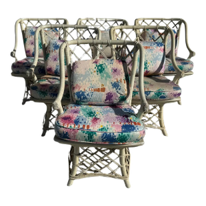 Late 20th Century Set of 6 Ficks Reed Boho Chic Bamboo Swivel Dining Chairs