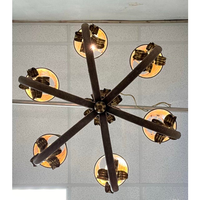 Brown Vintage Palm Frond Chandelier Iron and Brass For Sale - Image 8 of 8