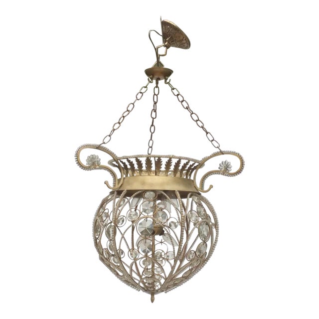 Vintage Crystal & Silvered Tole Hanging Lantern For Sale