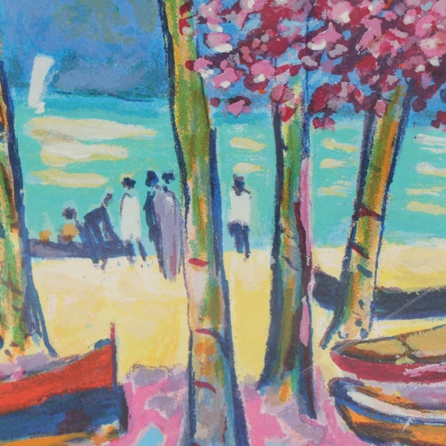 Wood Vintage Limited Edition Jean-Claude Picot Serigraph "Barques De Pêche en Guadeloupe" Signed and Numbered. For Sale - Image 7 of 8