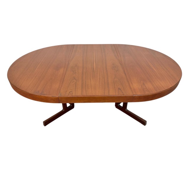 Brown Mid-Century Danish Modern Round / Oval Teak Dining Table For Sale - Image 8 of 12