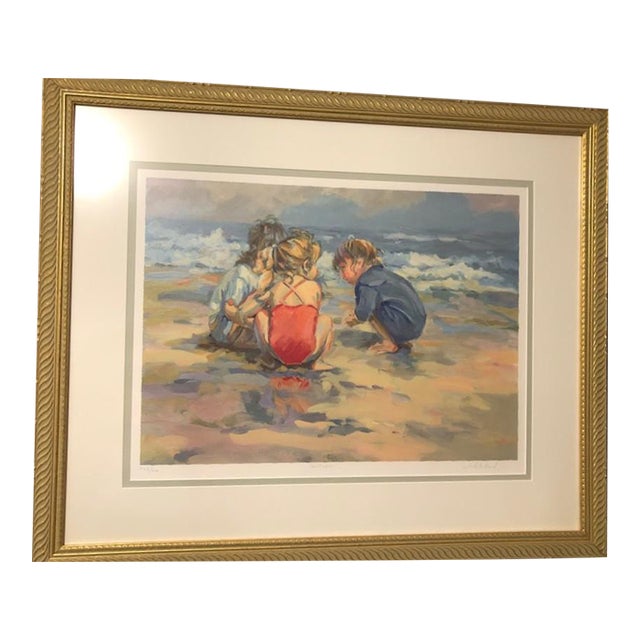 Late 20th Century Coastal Impressionist Children Playing Framed Print "Sandcapes" by Lucelle Raad For Sale