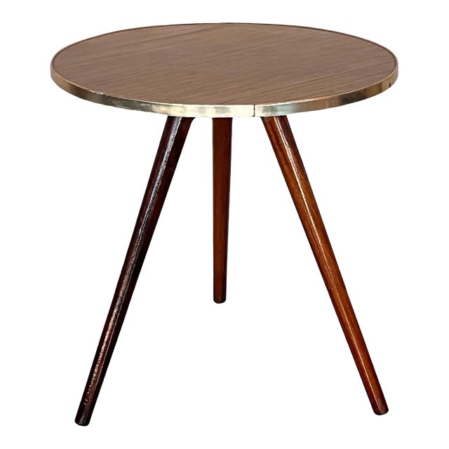 Mid Century Italian Side Table in Brass and Iron With Wood Top For Sale