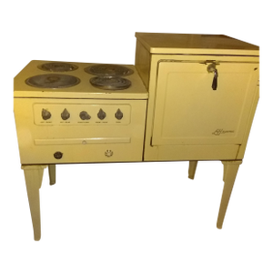 Art Deco 1920"s Enamel Porcelain Stove Oven Works Original Bakelite Depression Era So Cal Palm Springs Coachella Valley
