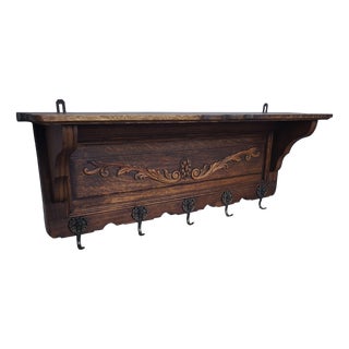 Vintage French Coat Rack in Oak For Sale