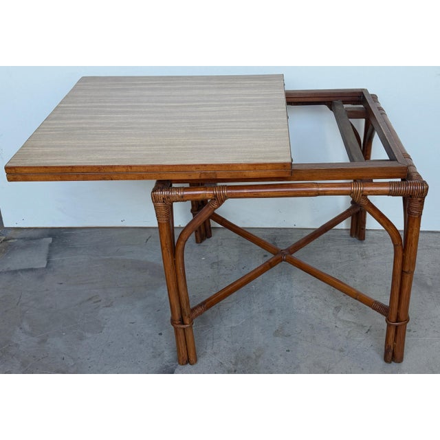 Ficks Reed Expandable Bamboo Game & Dining Table with 4 Matching Chairs, C. 1960 For Sale - Image 18 of 18