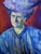 Paper Oil Painting Woman in Blue Victor Konotopsky For Sale - Image 7 of 9