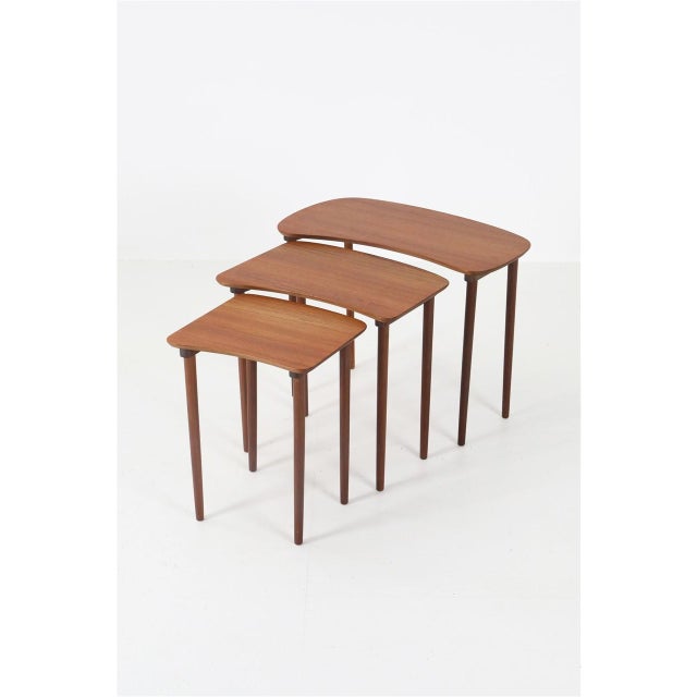 Danish Asymmetrical Teak Nesting Tables, 1960s, Set of 3 For Sale - Image 12 of 16