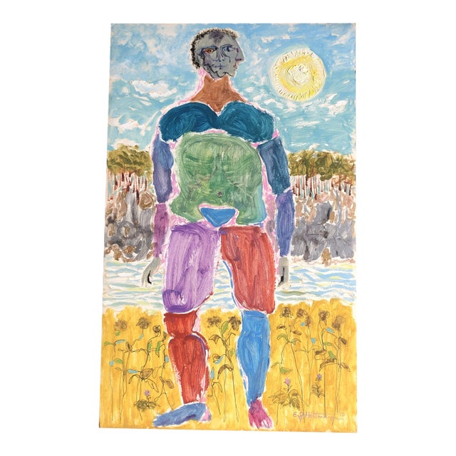 Original Vintage E.J.Hartmann Abstract Figure Painting 1970’s Signed For Sale