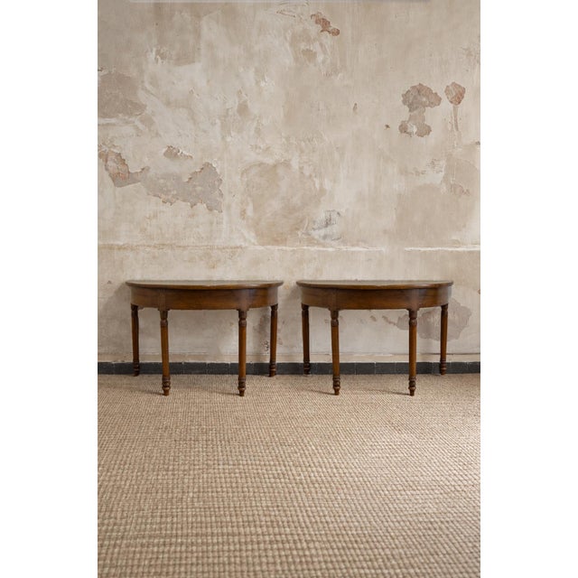 Brown Turned Walnut Demilune Consoles 19th Century, 1890s, Set of 2 For Sale - Image 8 of 8
