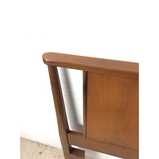 This mid century modern full size headboard features hard wood construction, beautiful walnut veneer, turned wood...