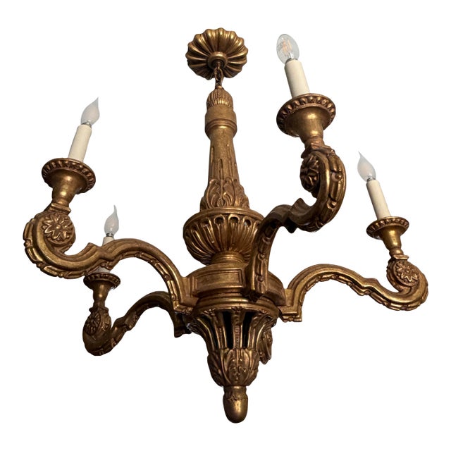 Paul Ferrante Giltwood Five-Light Carved Chandelier For Sale