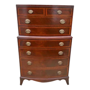 Early 20th Century Federal Style Flame Mahogany Banded Tall Chest of Drawers.