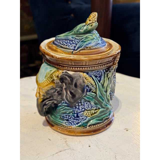 Late 19th Century Antique Onnaing Majolica Tobacco Jar- Elephant Motif For Sale - Image 5 of 11