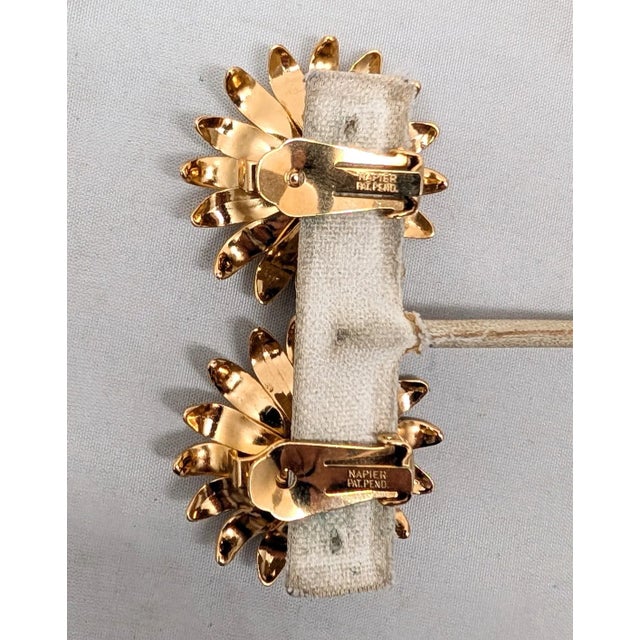 Metal Vintage Signed Napier Goldtone Yellow Cabochon Flower Clip Earrings-2 Pieces For Sale - Image 7 of 7