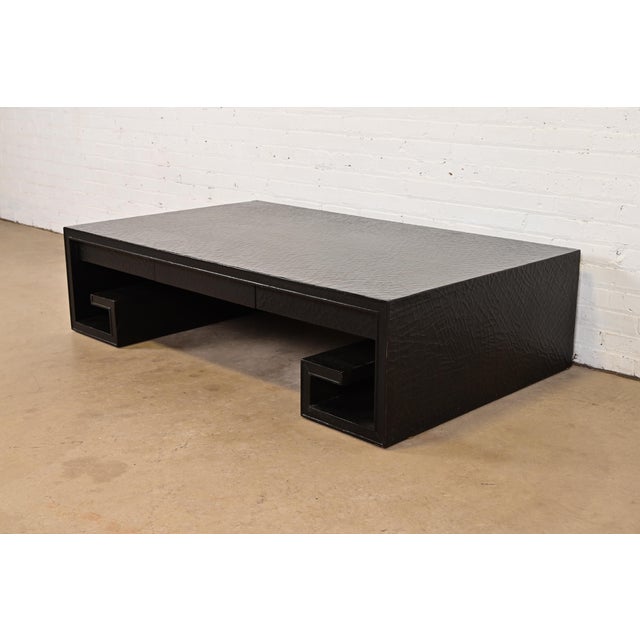 Thomas Pheasant for Baker Furniture Greek Key Black Lacquered Coffee Table For Sale - Image 12 of 12